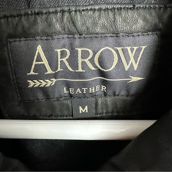 Arrow Leather Bomber Jacket Men's Size Medium Black Moto Medium Weight Lined - Picture 9 of 10